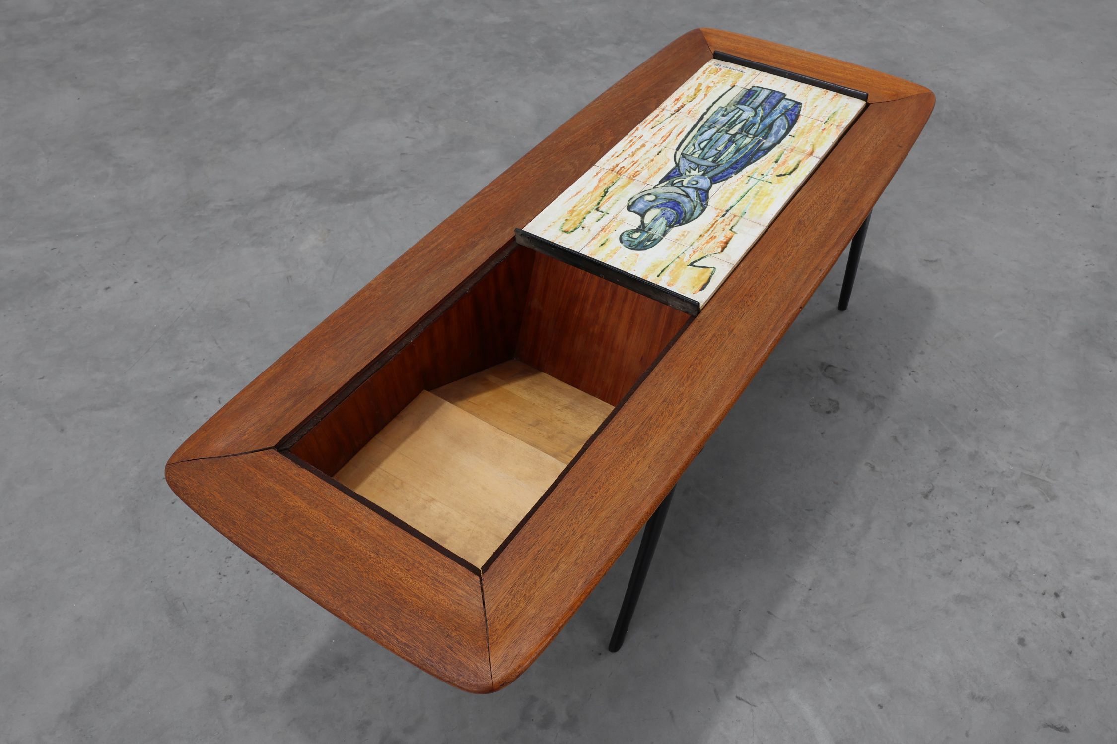 2 Coffee Tables model 210 in teak wood with ceramic tiles by Alfred Hendrickx for Belform, 1950sthumbnail